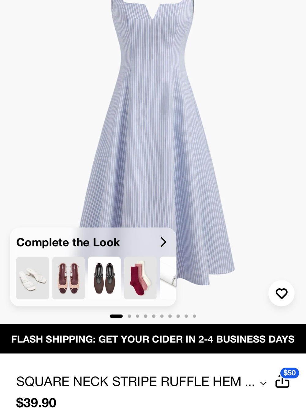 Cider Light Blue & White Striped Midi Fit-and-Flare Dress - Picture 6 of 12